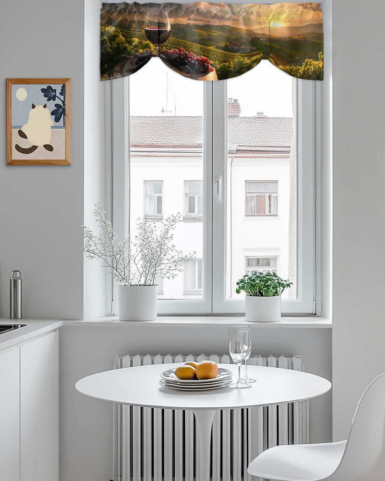 Wine Grapes Tie Up Valances Curtain, Adjustable Kitchen Decoration Barrel Valances for Windows Decor, Rod Pocket Short Curtains Set for Bedroom/Bathroom, 60"x18"