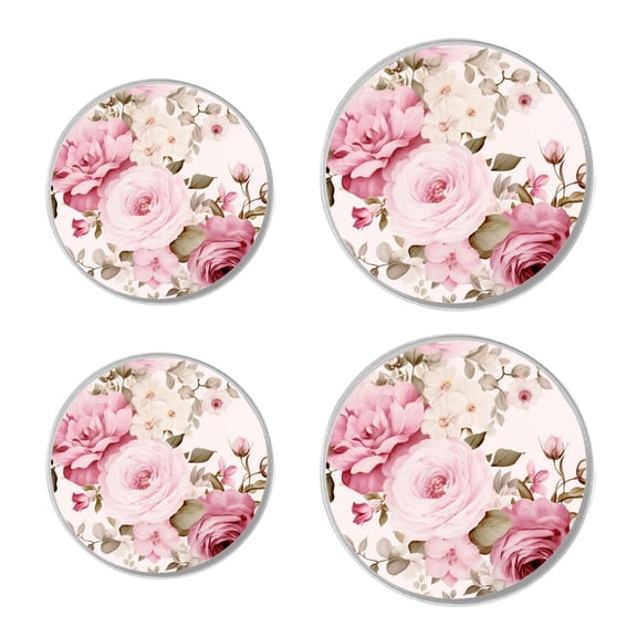Stove Burner Covers 4 Pcs for ,Spring Pink Floral Roses image, Round Gas Stove Burner Cover 8Inch And 10Inch
