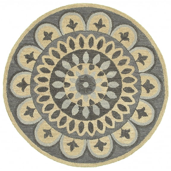 4â€™ Round Gray Floral Bloom Area Rug