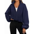 thumbnail image 2 of Chaquetas de Forro para Mujer, Sudaderas Extragrandes con Cremallera, Ropa de Invierno, Conjuntos de Larga y Corte Corto para Otoño. Azul Marino M, 2 of 9