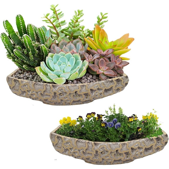 India Meets India Ceramic Boat Shaped Planter Flower Pots Indoor Outdoor Planter, Handicraft by Awarded Indian Artisan (12 Inch & 10 Inch, Cream)