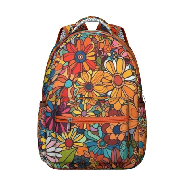 Rustic Floral and Bee Artwork Backpack Lightweight and Multifunctional School Bag with Botanical Garden Print