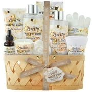 Lovestee White Rose Bath and Body Spa Gift Basket for Women with Bath Towel