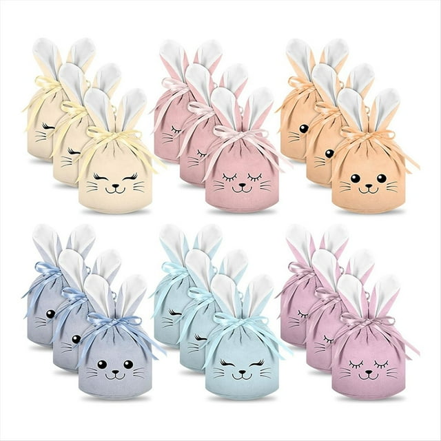 18 Bolsas de Regalo de Conejito de Pascua, Bolsas con Cordón de Terciopelo con Orejas de Conejo, Bolsas de Regalo de Conejito, Recuerdos de Fiesta de Conejito, 6 Colores