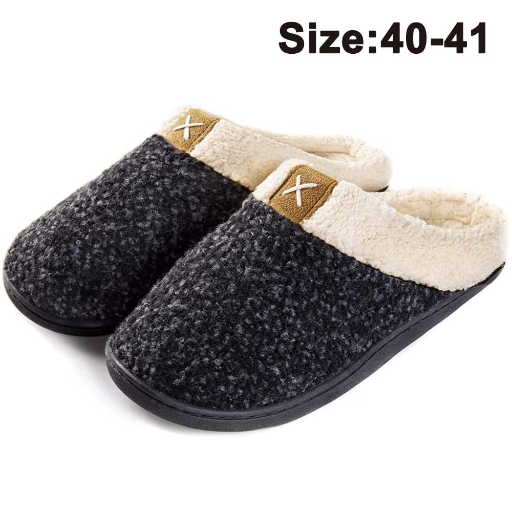 Mens Womens House Slippers Fuzzy Plush Lining Winter Warm Shoes for Indoor Outdoor with Anti-Skid Rubber Sole