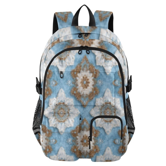 DIXRUYEE Sky Blue Medallion Backpack for School 14”Laptop Compatible with Reflective Safety Strips
