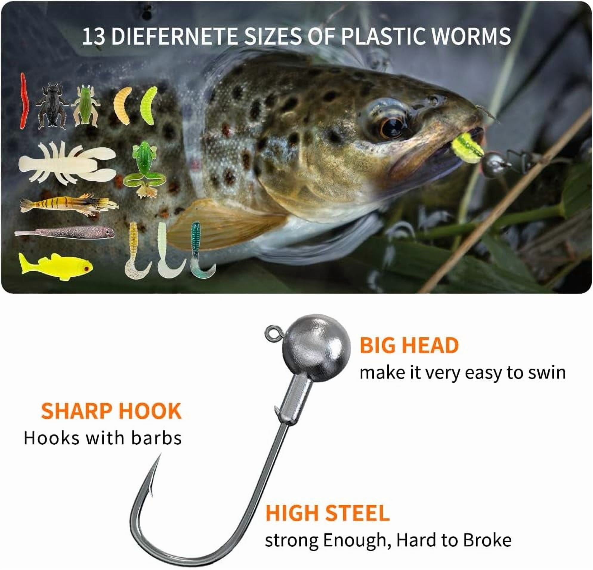 Smmoma Fishing Lures Kit for Freshwater Bait Tackle Kit for Bass Trout Salmon Fishing Accessories Tackle Box Including Spoon Lures Soft Plastic Worms Gifts for Men