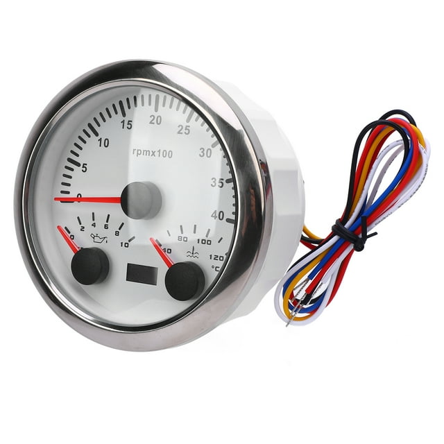 Multifunctional 3 in 1 Tachometer Meter, Water Temp Gauge, Oil Pressure, 7 Color Backlit for RV Yacht Truck, Suitable for Trucks, Tractors, Trailers, Cars, RVs, Boats