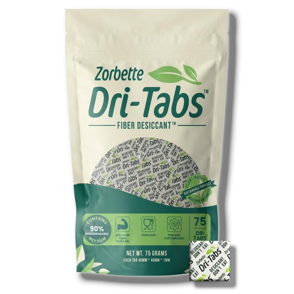 Dri-Tabs | Food-Safe Moisture Absorbers – Keep Fruits, Veggies, Snacks, Bread & More Fresher, Longer! Eco-Friendly, Plant Based Desiccant That Replaces Silica Gel Packets - 75pk (Green)