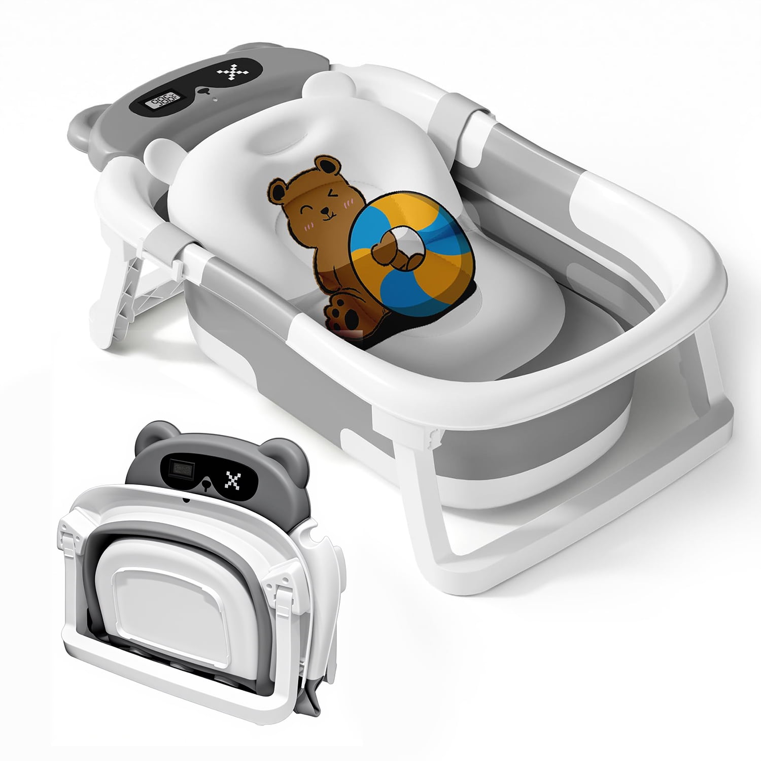 Behome Collapsible Baby Bathtub, Baby Tub with Soft Cushion, Drain Hole& Thermometer, Stable Newborn Bathtub for Infant to Toddler