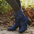 thumbnail image 2 of UngA Wonens Boots Round Toe Low Heel Comfort Slouchy Bootie with Side Zipper Buckle Strap Mid-Calf Boots for Women Dark Blue,Size 8.5, 2 of 7