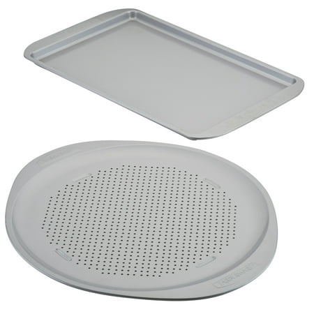 

Farberware Nonstick Bakeware Perforated Pizza Pan and Baking Sheet Set 2-Piece Light Gray