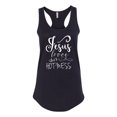 thumbnail image 2 of Wild Bobby, Funny Christian Quote Jesus Loves This Hot Mess, Inspirational/Christian, Women Racerback Tank Top, Black, Small, 2 of 3
