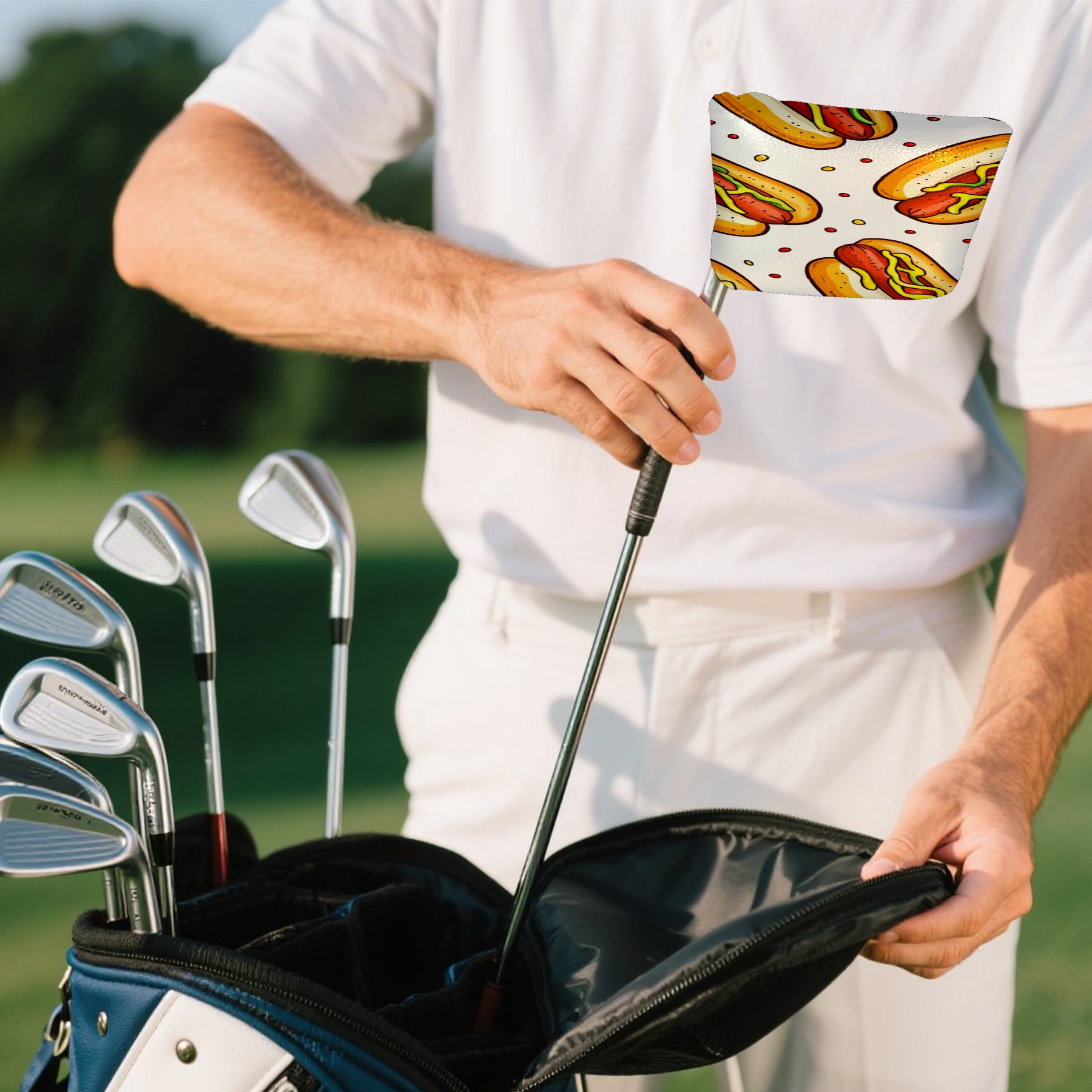 Golf Mallet Putter Cover Premium Leather Waterproof Golf Putter Head Cover with Magnetic Closure Hot Dog Pattern