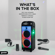 Gemini GPLT-360 Portable Bluetooth Party Speaker with 360° LED Lights, 1000W Peak Power, Wireless Mic & Guitar Inputs, TWS Pairing, 4+ Hour Battery - Ultimate Party Sound System