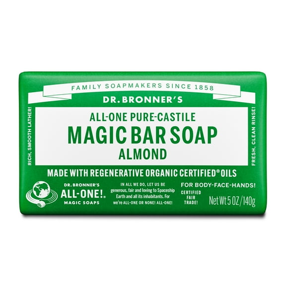 Dr. Bronner's Magic Bar Soap - Almond - Pure-Castile Soap - 5 oz - for face, body, hands
