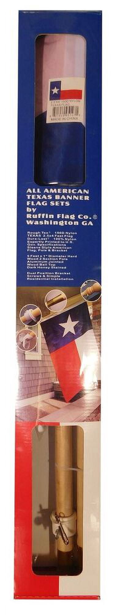 5' Wood Flag Pole Kit Wall Mount Bracket 2.5'x4' Texas Rough Tex 150D Nylon Flag
