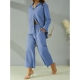 thumbnail image 5 of Liacowi Women Tops Pants Suit Plus Size Long Sleeve Buttons Lapel Shirt Long Pants Linen Sets for Women 2 Piece S-5XL, 5 of 9