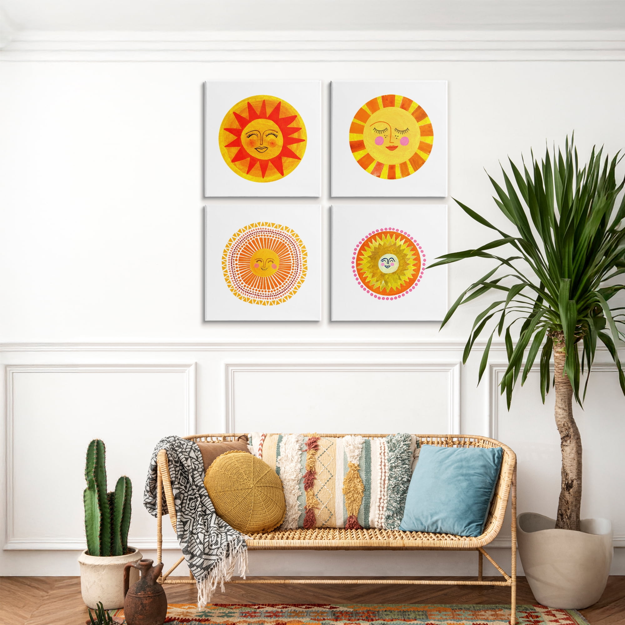 Stupell Industries Whimsical Smiling Suns 4 Piece Canvas Wall Art Set, design by Katherine Herrell Studio