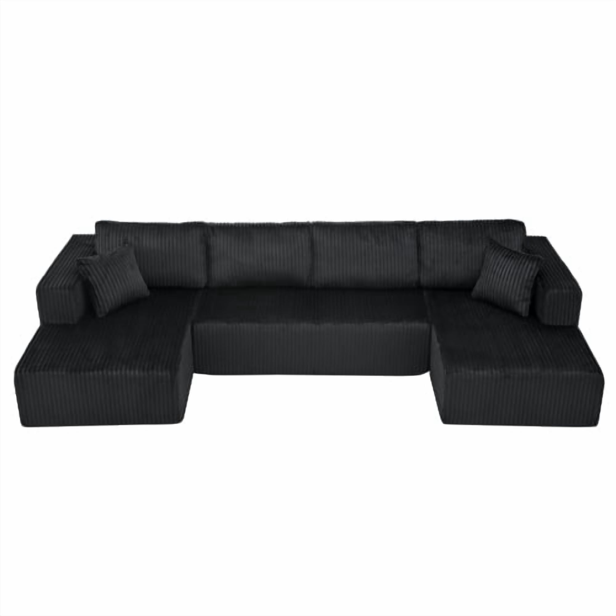 132" U-Shaped Modular Sectional Sofa, Compressed Cloud Couch with Side Pockets, Corduroy Memory Foam Sleeper Sofa, No Assembly Required, Black
