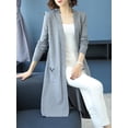 thumbnail image 4 of Womens Open Front Knit Long Sleeve Slits Drape Duster Coat Cardigan Sweater with Pockets, Grey Side Slit, 4 of 5