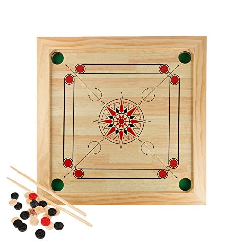 Carrom Board Game Classic Strike and Pocket Table Game with Cue Sticks, Coins, Queen and Striker for Adults, Kids, Boys and Girls by Hey! Play!