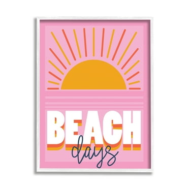 Stupell Industries Beach Days Quote Rising Sun Ray Horizon Pink, 16 x 20, Designed by Angela Nickeas