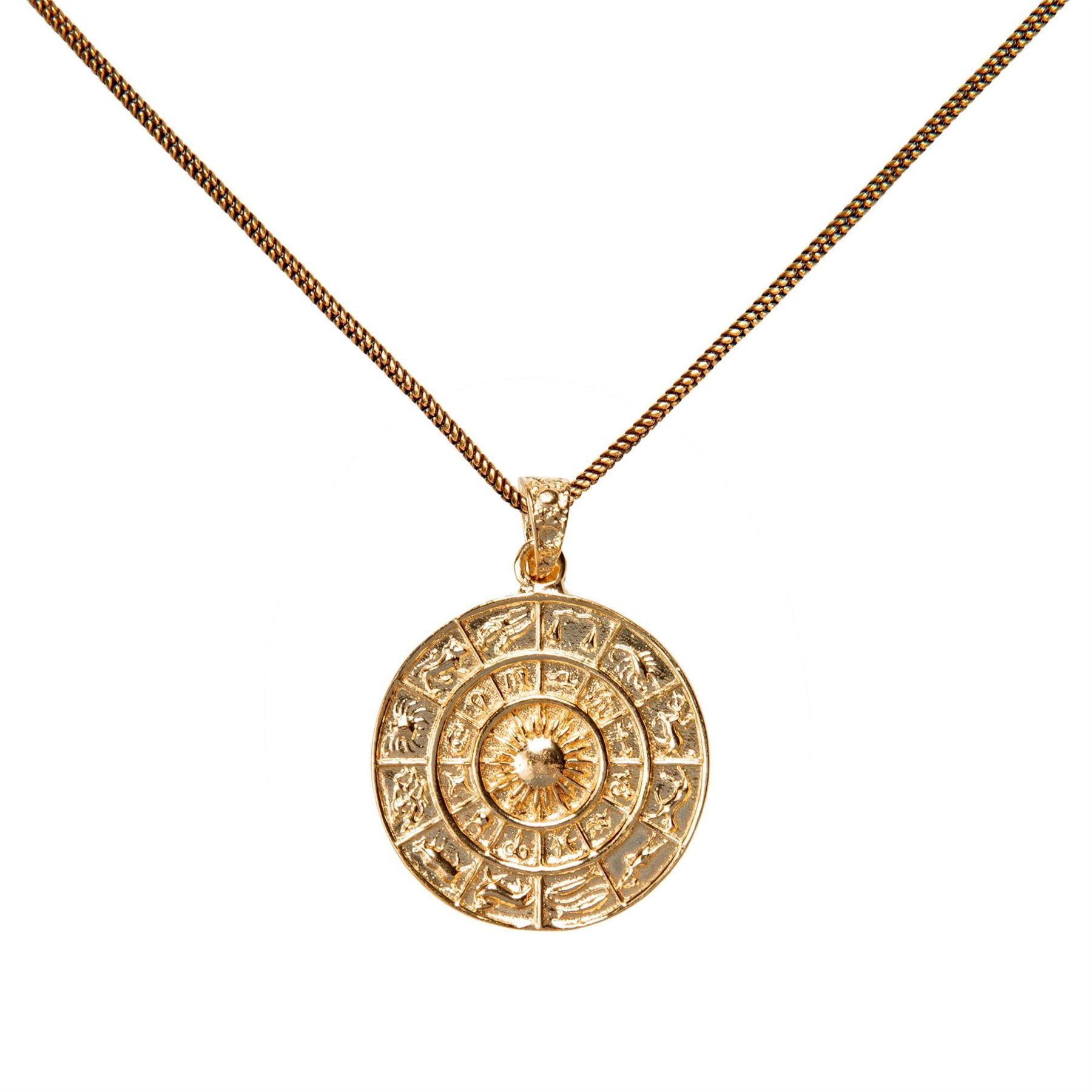 81stgeneration Women's Gold Tone Brass Horoscope Zodiac Wheel Astrology Pendant Necklace, 20.5