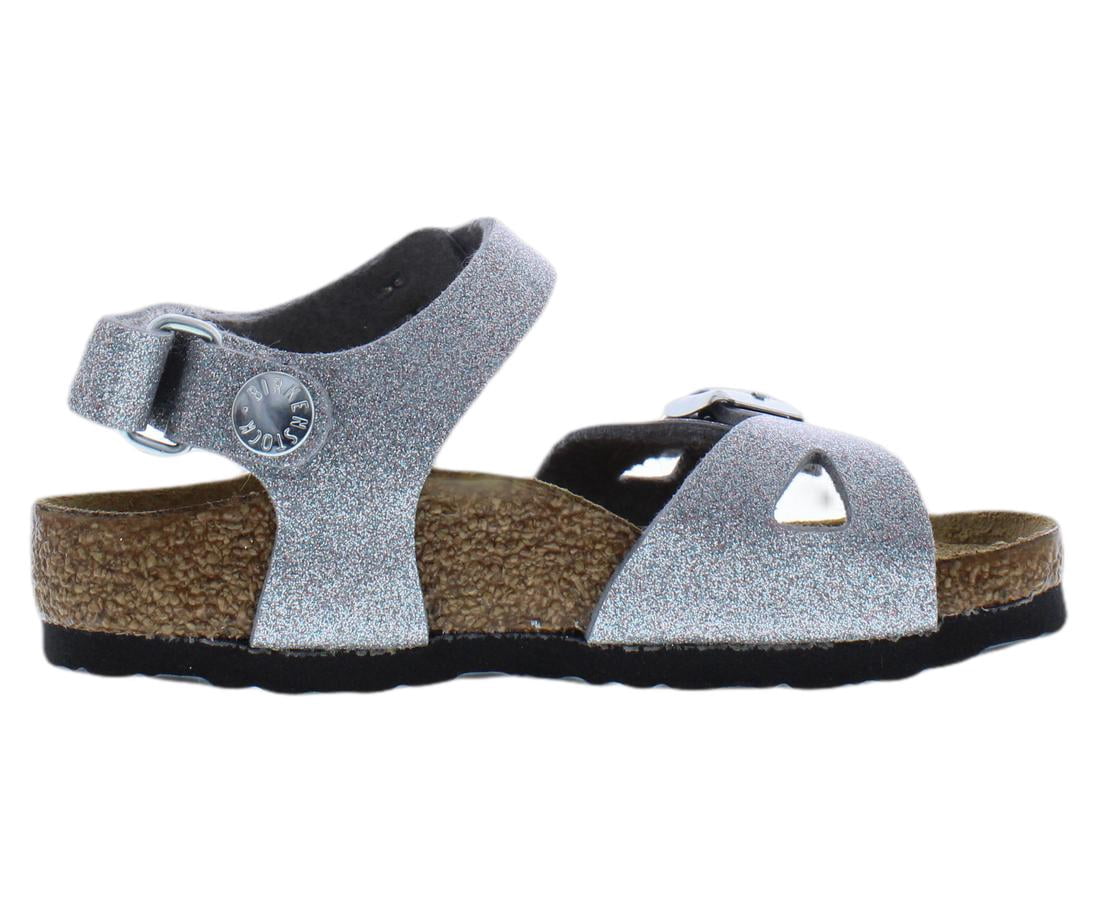 Birkenstock Rio AS Narrow PS Girls Shoes Size 9, Color: Sparkling Light Silver