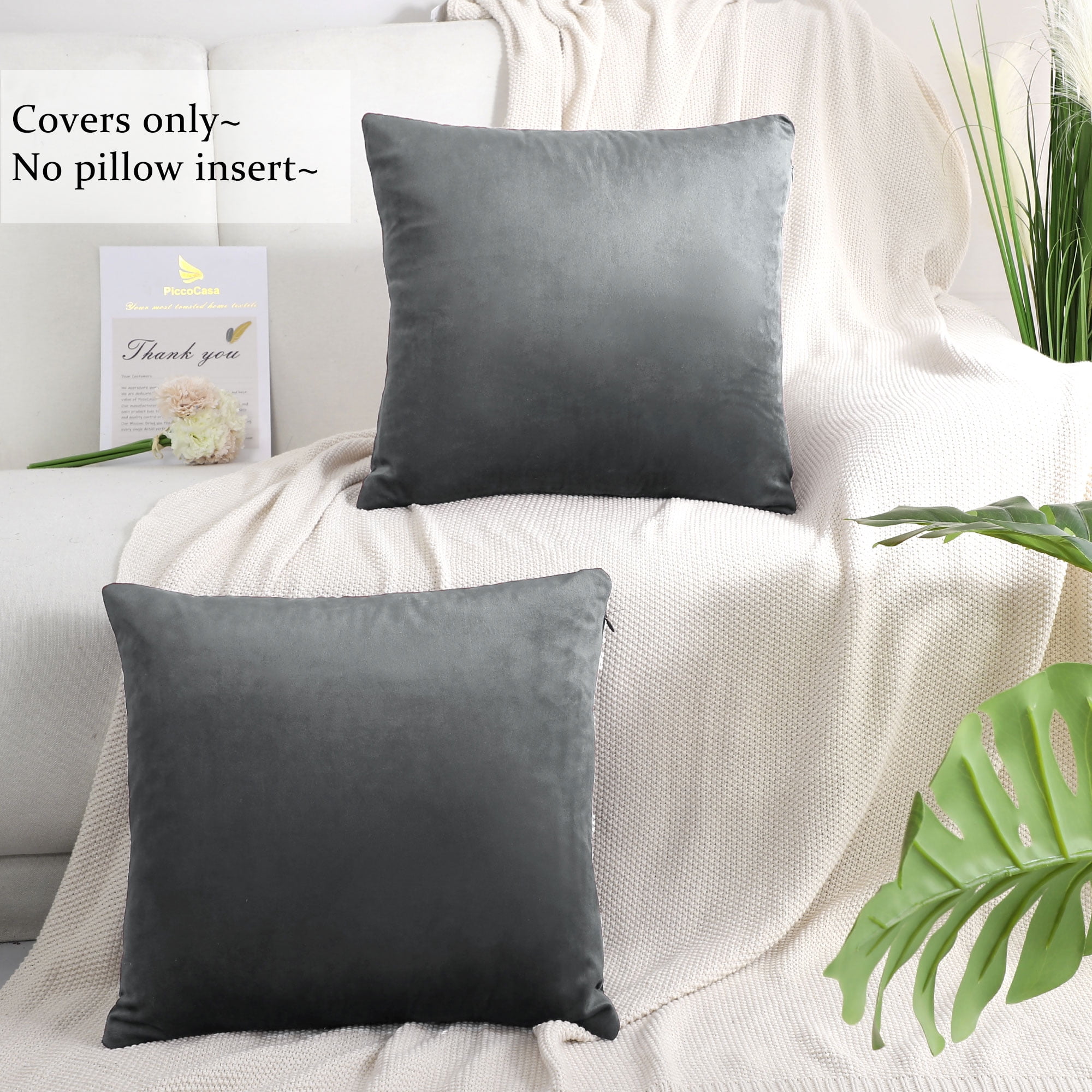 Unique Bargains 2-Pack Solid Velvet Decorative Throw Pillow Covers Gray 16"x16"