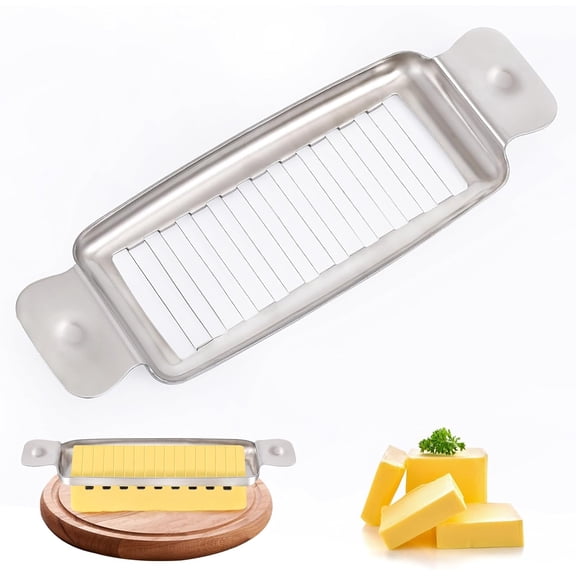 Stainless Steel Butter & Cheese Slicer – 18 Sharp Wires for Even 1/4-Inch Slices, Ergonomic Handle, Multipurpose Handheld Food Cutter for Butter, Cheese & Soft Fruits, Dishwasher Safe
