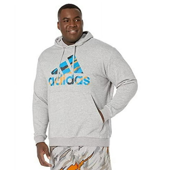 adidas Men's Essentials Tiger Camo Hooded Sweatshirt, Medium Grey Heather, Large