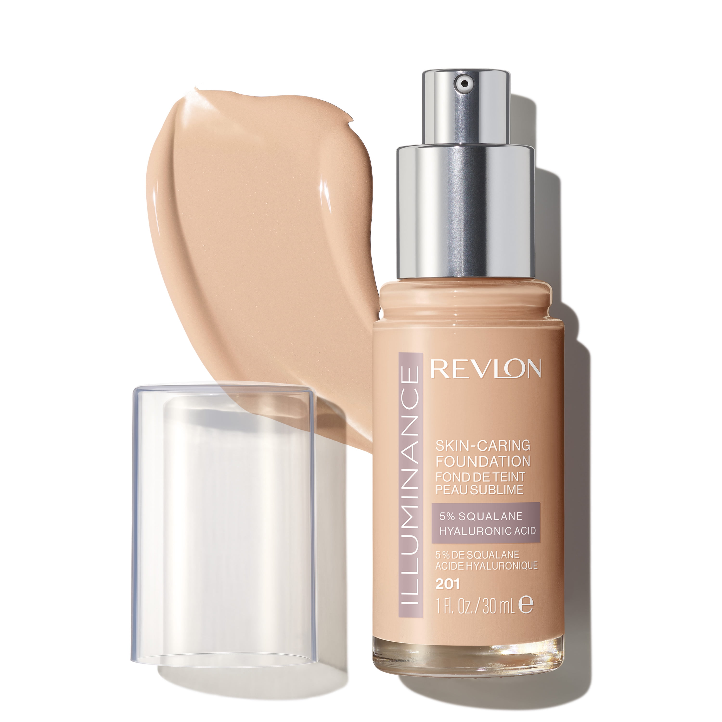 Revlon Illuminance Skin-Caring Liquid Foundation, Hyaluronic Acid, Hydrating and Nourishing Formula with Medium Coverage, 201 Creamy Natural, 1 fl oz.