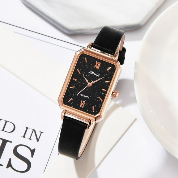 Staron Ladies Quartz Watch, Rectangular Face Leather Strap Timepiece, Casual Analog Wristwatch for Women