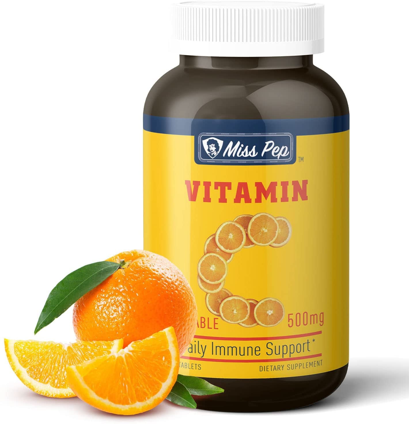 Miss Pep 500mg Vitamin C Chewable 120 Tablets, Immune Support Supplement with Antioxidants Vitamins C Gluten Free Supplement Orange Flavor