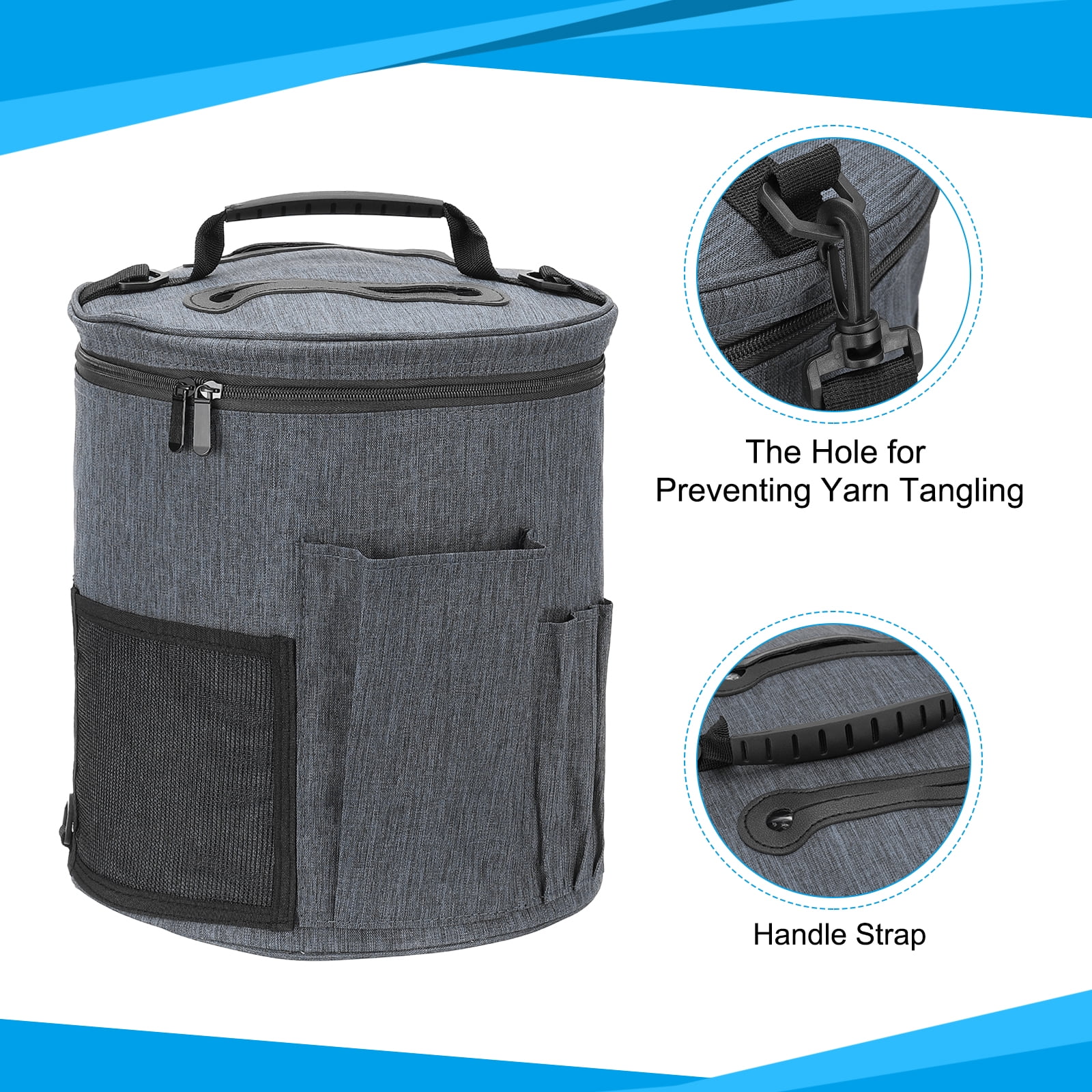 Uxcell Knitting Bag for Yarn Storage, Large Size Crochet Organizer Case Holder with Sided Pocket for Crocheting Gray