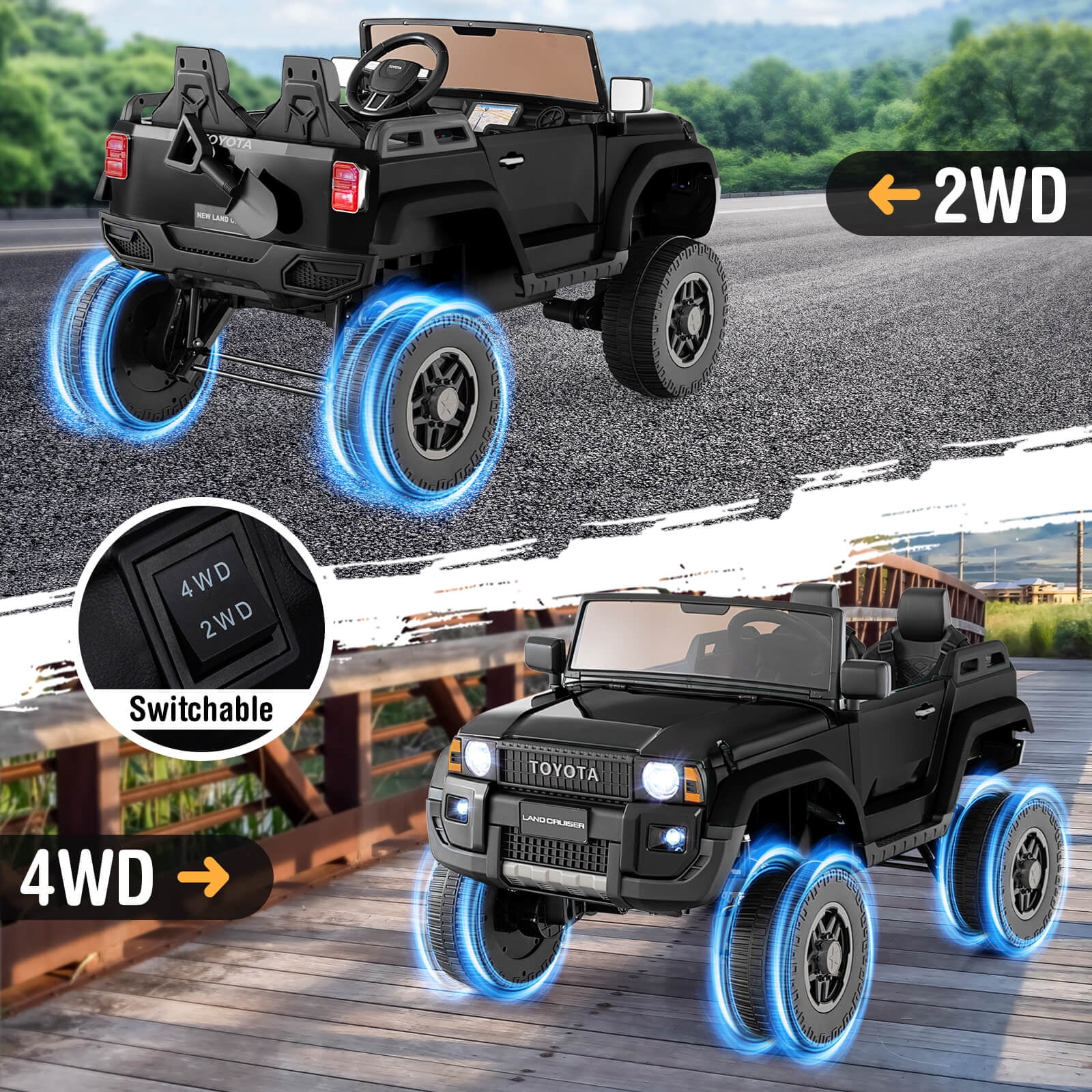 Costway 24V 2 Seater Ride on Car for Kids Licensed Toyota LC250 Ride on Truck with Remote Black