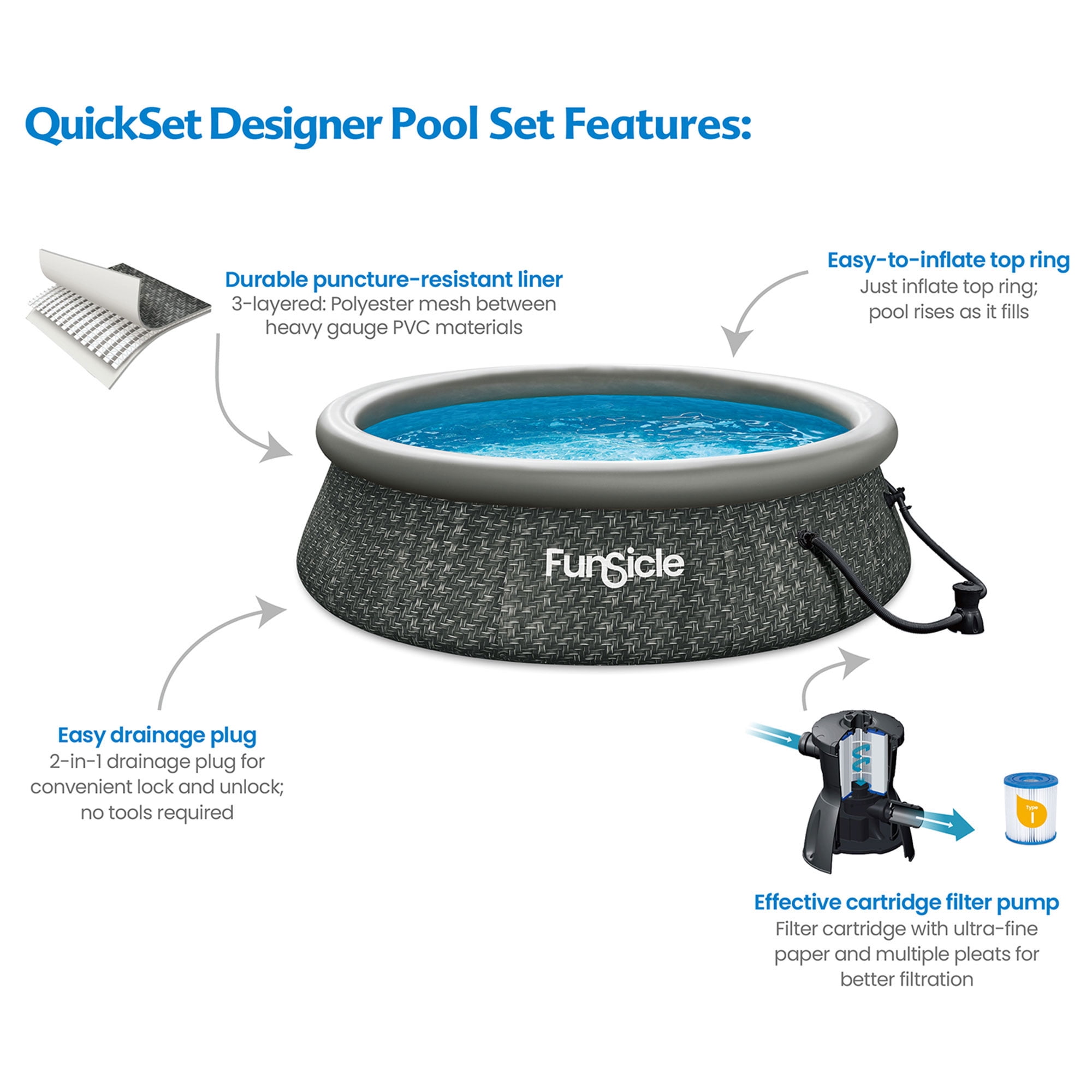 Funsicle 36” SureStep Pool Ladder with 10' x 30" QuickSet Inflatable Pool