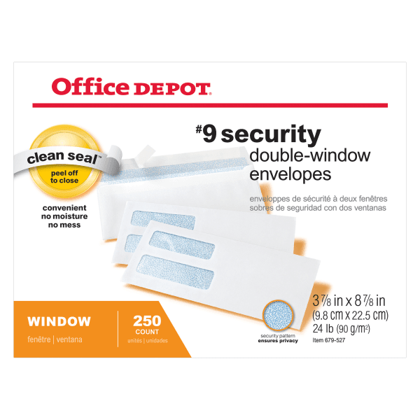 Office Depot DoubleWindow Envelopes, 9 (3 7/8in. x 8 7/8in.), White
