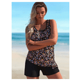 thumbnail image 2 of Tankini Swimsuit for Women Black Floral Print - Sleeveless Bathing Suit Set with Shorts - 2 Piece Swimwear for Beach, Pool, Vacation - Adjustable Straps, 2 of 5