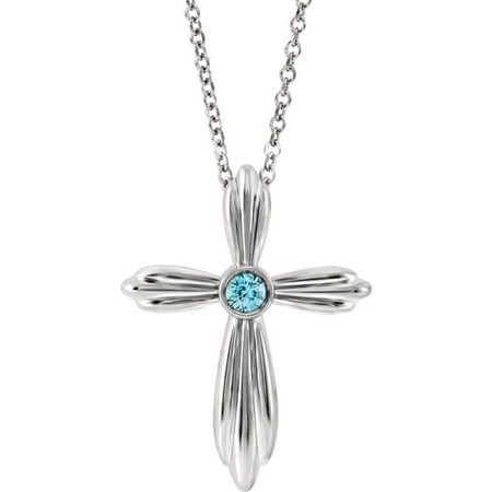 Roy Rose Jewelry Sterling Silver Blue Zircon Cross 16-18" Necklace