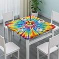 thumbnail image 3 of Colorful Rainbow Tie Dye Spiral Pattern Square Fitted Tablecloth with Elastic Edge,Square Table Cover,Washable Elastic Table Cover for Home Kitchen Party Decor 34"x34", 3 of 6