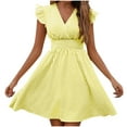 thumbnail image 2 of Yourumao Striped Summer Dress for Women Ruffle Sleeve A-line Mini Dresses V Neck High Waisted Short Flowy Dress Afternoon Tea Party Outfits, 2 of 6