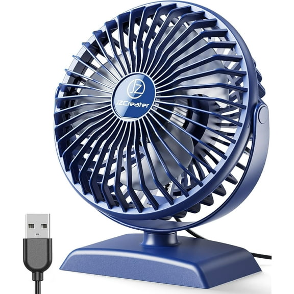 USB Desk Fan, Mini Portable, 3 Speeds Desktop Table Cooling, Plug in Power, Rotation Strong Wind, Quiet Personal Small for Home Office Travel Bedroom, Blue