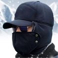 thumbnail image 4 of Gorra de piel sintética sencilla con visera y funda de esquí resistente al viento para hombre, 4 of 5