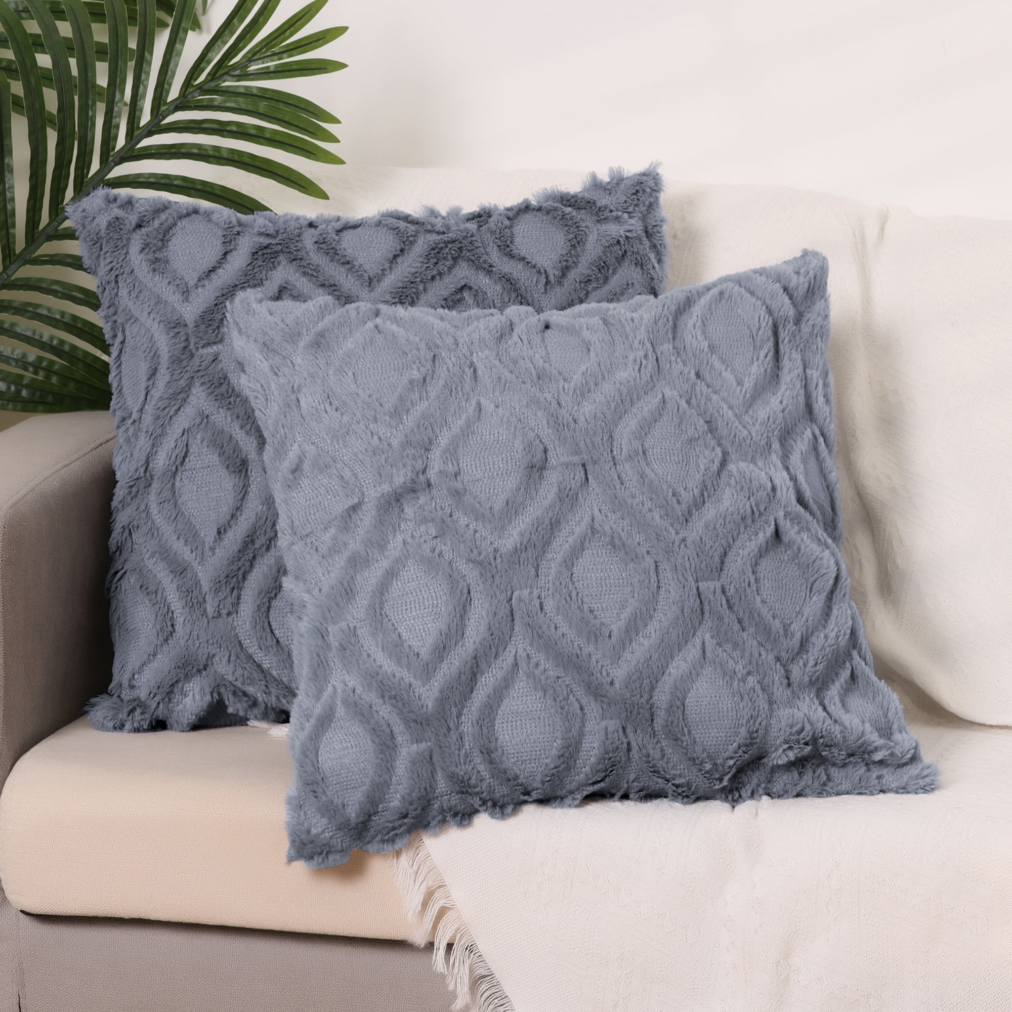 Unique Bargains Shaggy Plush Throw Pillow Covers Couch Pillow Covers (2 Count) Grey-2 18" x 18"