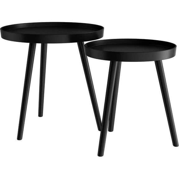 Sptwo | Nesting Side Tables - Set of 2 Round End Tables for Living Room, Bedroom, or Home Office - Accent Table Set with Tray Tops - Mid-Century Modern Living Room