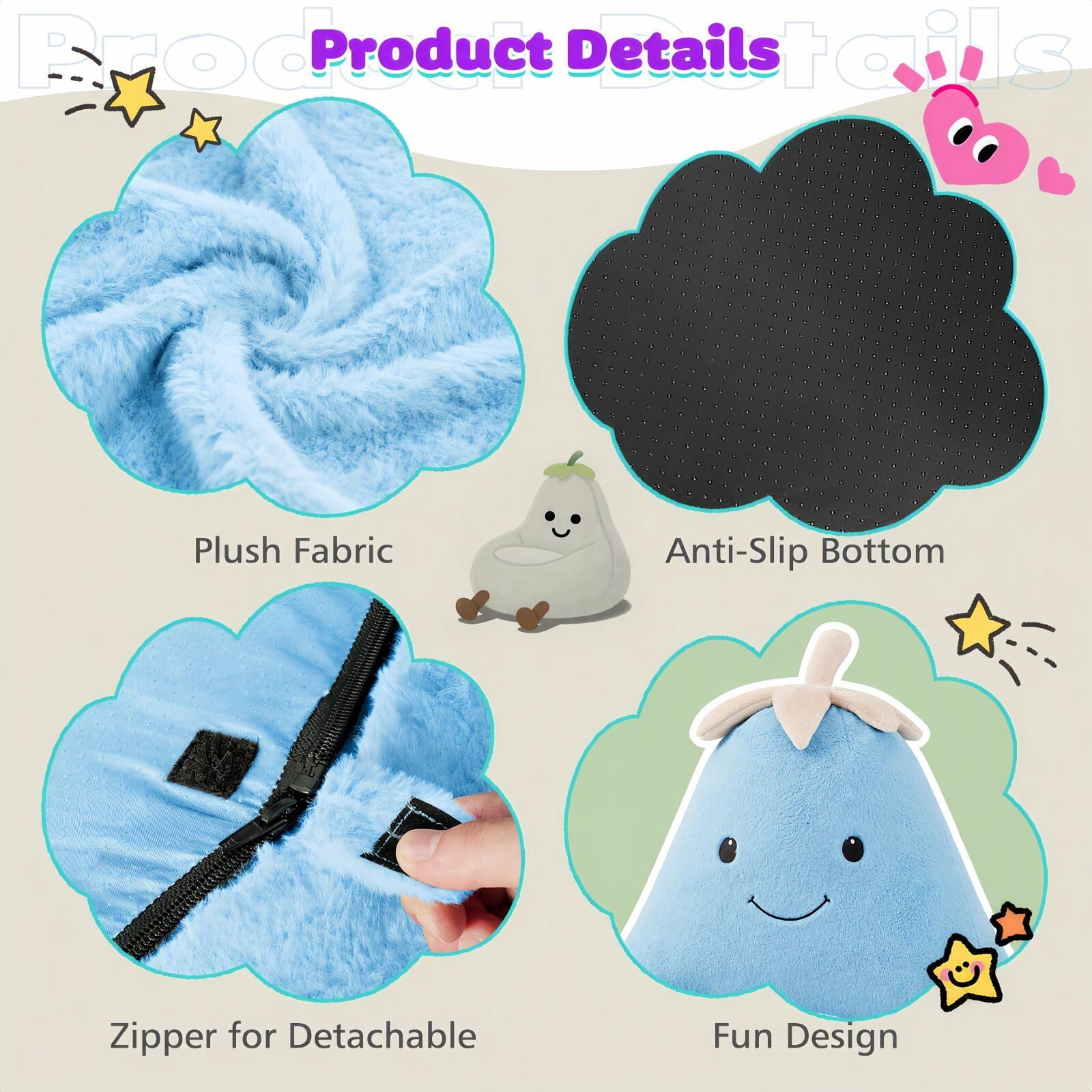Kelno 24" Kids Bean Bag Chair Faux Rabbit Fur Lazy Chair Toddler Couch, Blue