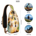 thumbnail image 3 of Sunflower and Bee Illustration Sling Backpack with Rustic Farmhouse Style, Lightweight Durable Crossbody Daypack, Adjustable Strap, Multiple Compartments for Daily Use, 3 of 6