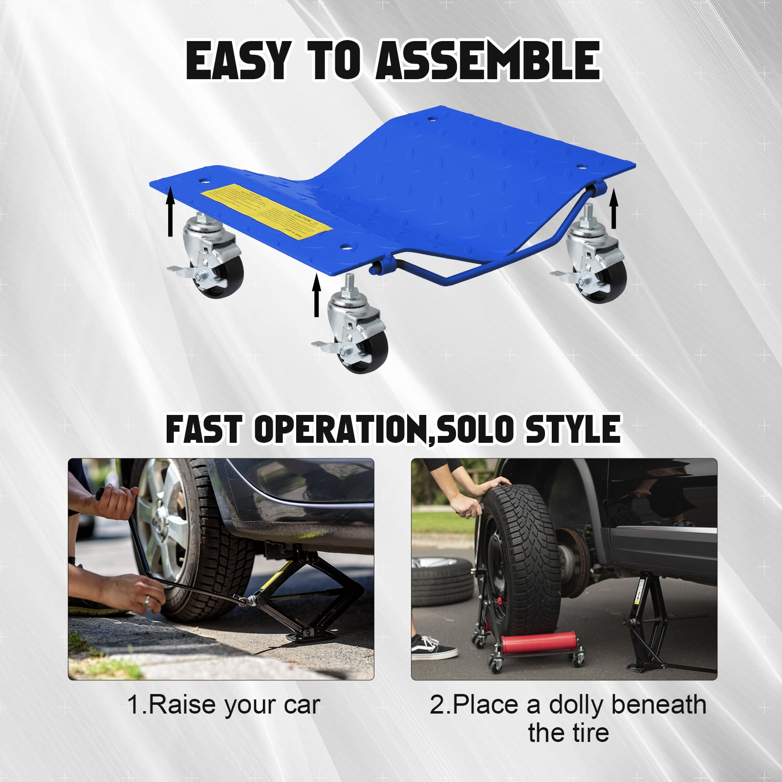 Shininglove 4-Pack Wheel Dolly Set – 1500LBS Capacity per Dolly, 360° Swivel Casters with Locking Brakes, Car Positioning Skates for Garage, Auto Shop, & Vehicle Storage(Blue)